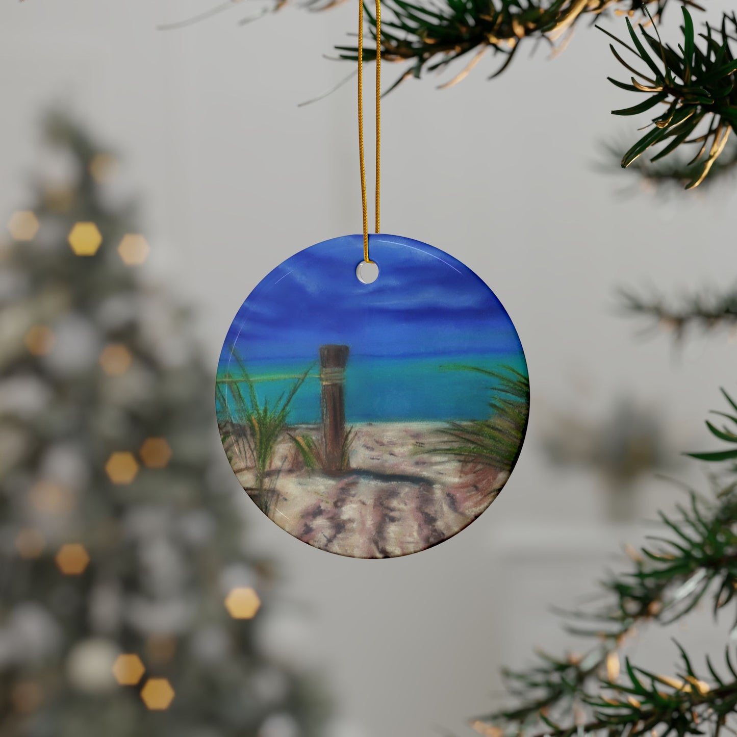 Peaceful Shoreline, Beach Scene Ceramic Ornaments, Perfect for Holiday Tree Decorating, Gifts, Home Decor, Summer Vibes, 2-Sided Print
