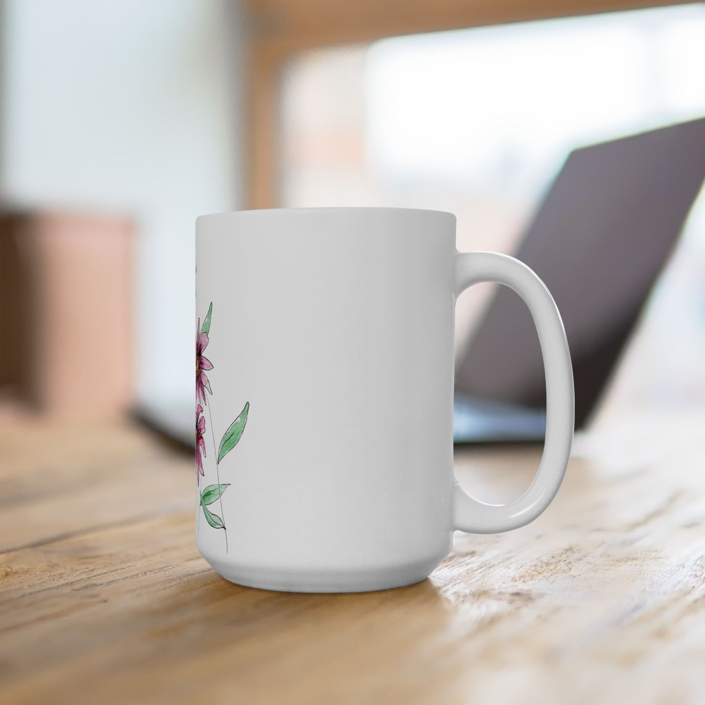 Pink Wildflowers Ceramic Mug - Mom Coffee Cup, Gift for Friends, Gardeners, Summer Drinkware, Tea Lover's Mug, pink floral Kitchen Decor