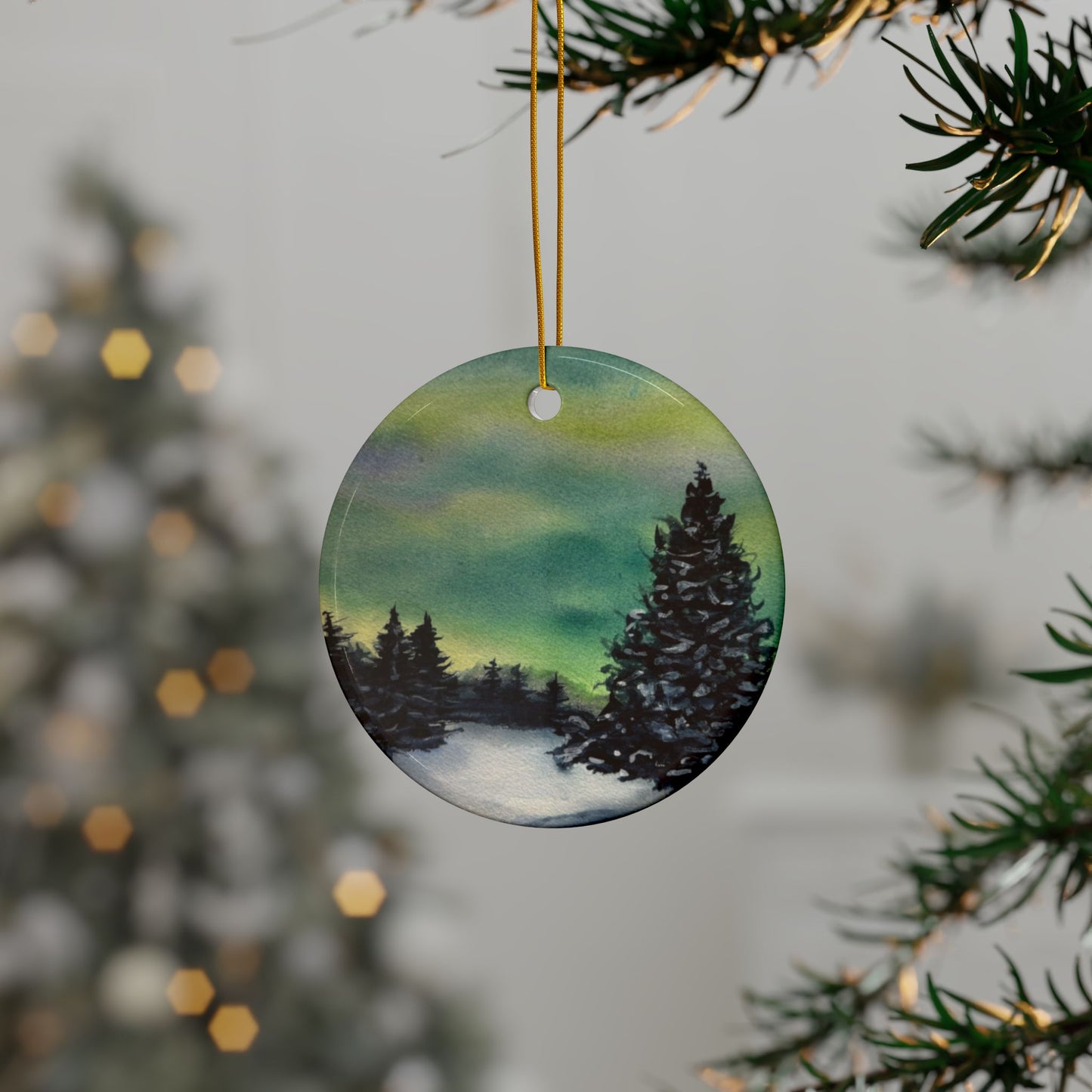 Winter Wonderland, Northern Lights, Ceramic Ornaments, Hand-painted Holiday Decor, Christmas Tree Ornaments, Unique Gift for Home, Set of 3