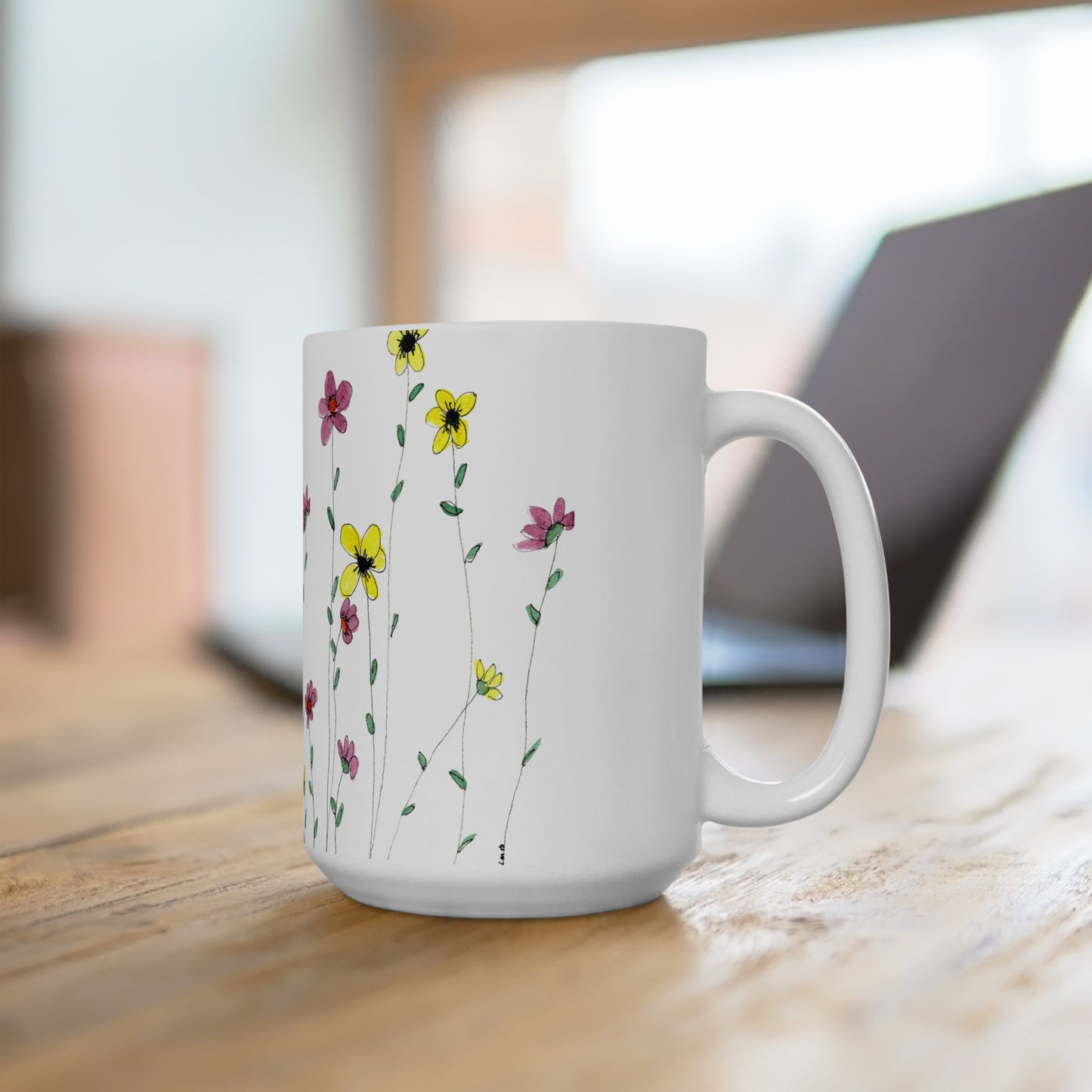 Wildflowers Ceramic Mug - Mom Coffee Cup, Gift for Friends, Gardeners, Summer Drinkware, Tea Lover's Mug, pink floral Kitchen Decor