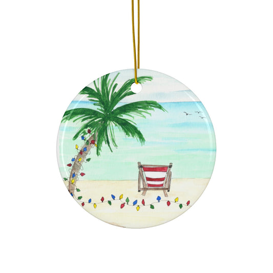 Tropical Beach Ceramic Ornaments, 2-Sided Print, Perfect for Christmas Decor, Gifts, Summer Vibes, Holiday Tree Decoration, Set Options