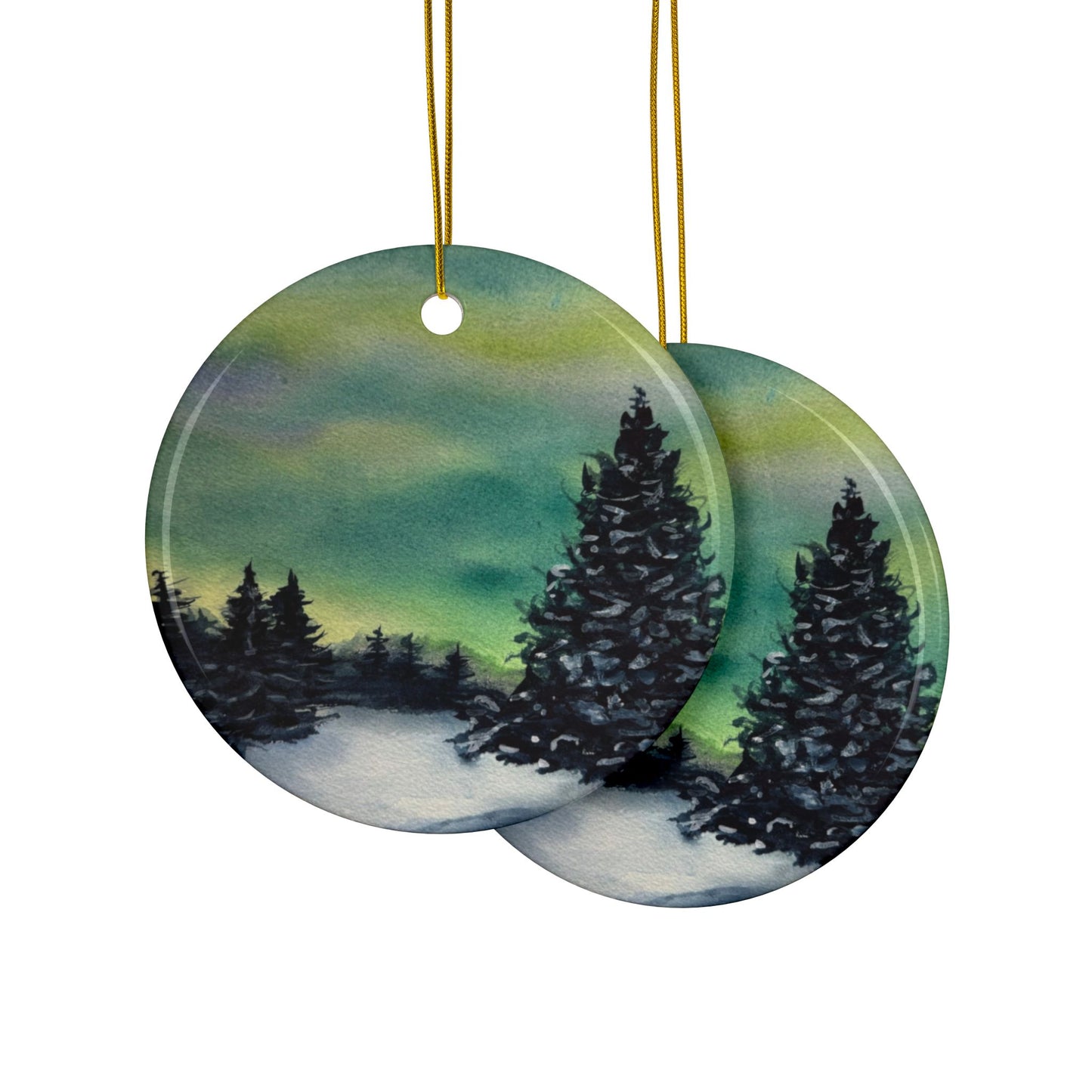 Winter Wonderland, Northern Lights, Ceramic Ornaments, Hand-painted Holiday Decor, Christmas Tree Ornaments, Unique Gift for Home, Set of 3
