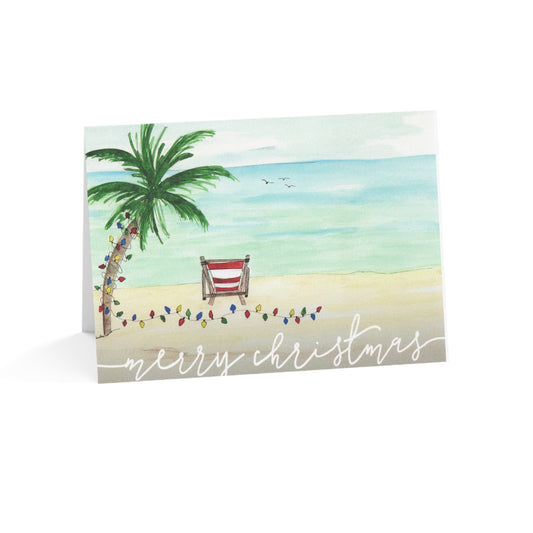 Tropical Merry Christmas Luxury Greeting Card Pack, Original Art Watercolor Art, Blank Tropical Beach Holiday Card Set, Happy Holidays.