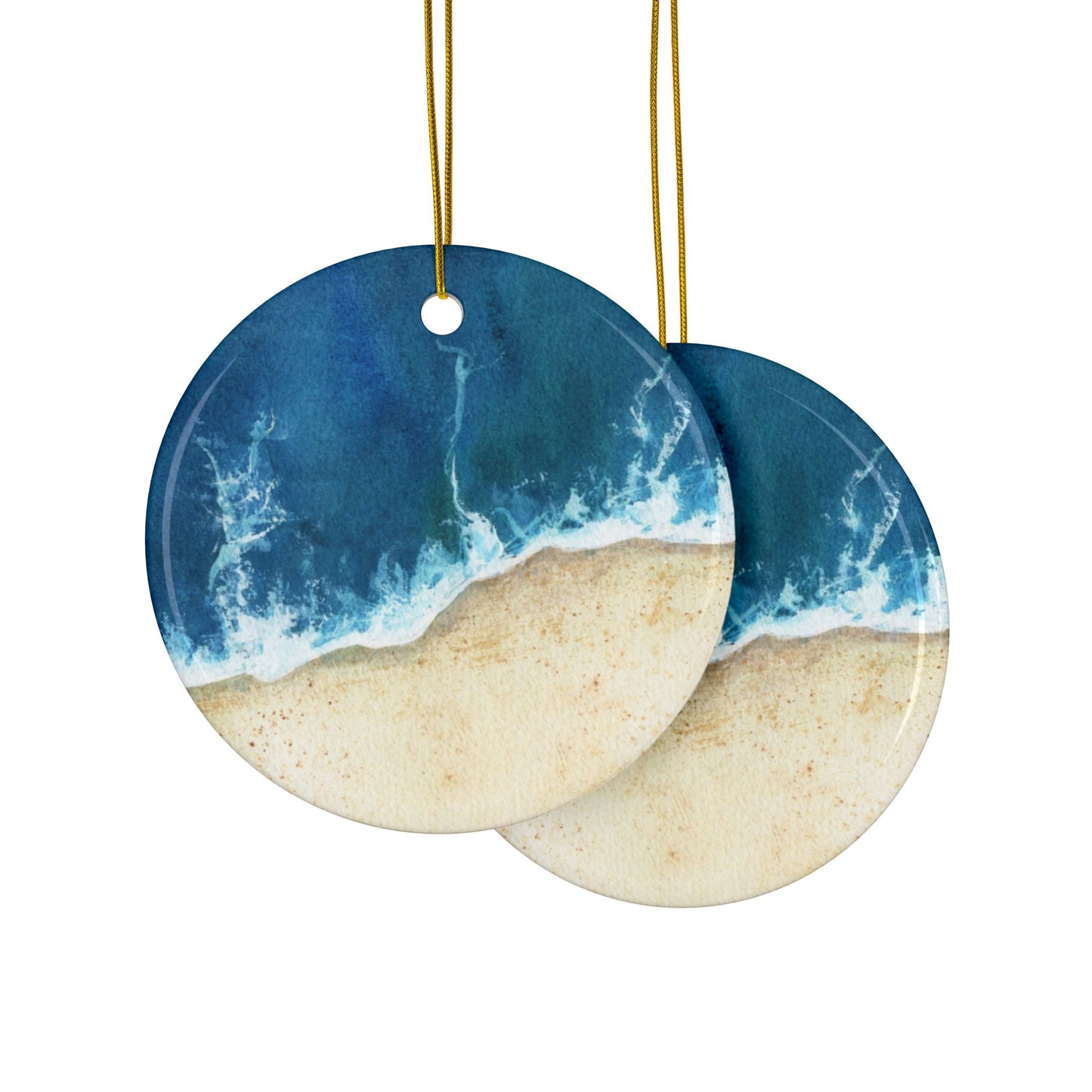 Coastal Beach Ceramic Ornaments | Ocean Waves 2-Sided Print | Holiday Decor, Sea Themed Gift, Beach House Ornament, Set of 1, 3, 5, 10