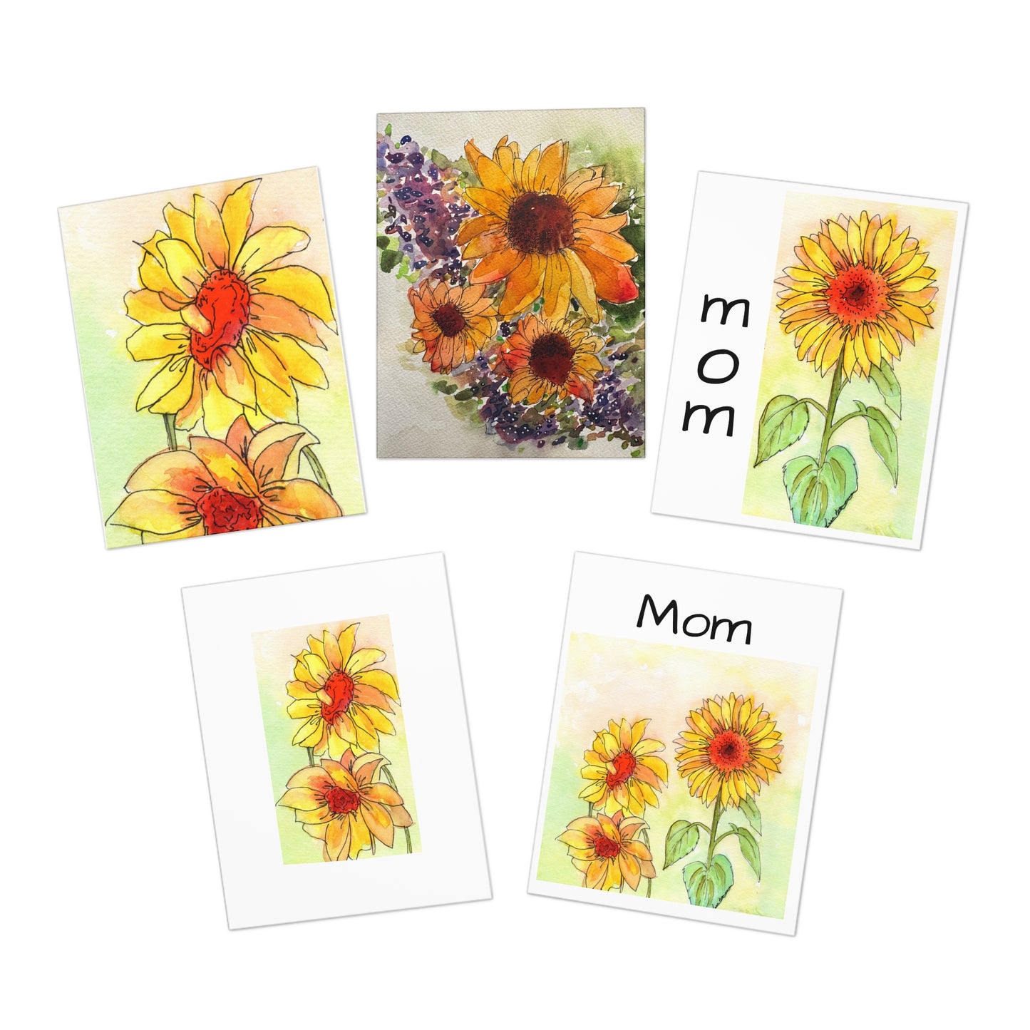 Hand Painted Sunflowers Greeting Cards 5-Pack | Bright Floral Cards for Mom