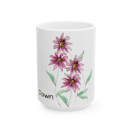Pink Wildflowers Ceramic Mug - Mom Coffee Cup, Gift for Friends, Gardeners, Summer Drinkware, Tea Lover's Mug, pink floral Kitchen Decor