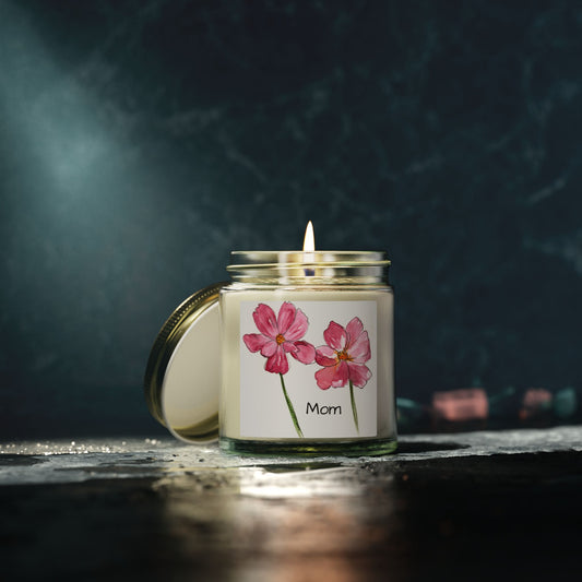 Scented Candles, Watercolor Pink Poppies Original Mom Coconut Apricot Wax, Floral Home Decor Gift, Aromatherapy Candle Set, Hand Poured Soy