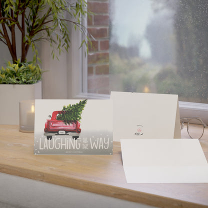 Christmas Greeting Cards + Envelopes, Santa's Red Truck and Tree Design, Sets