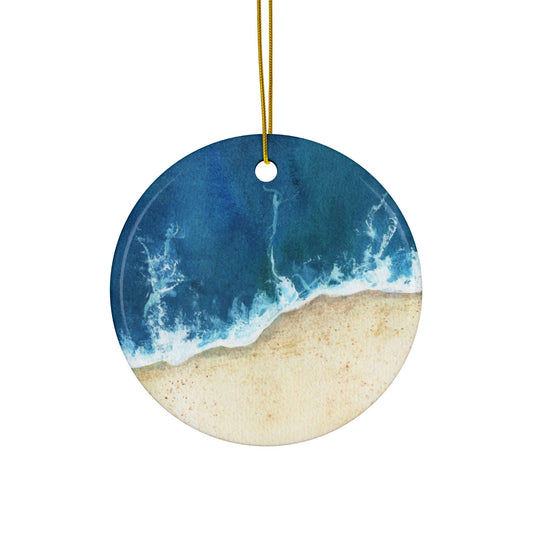 Coastal Beach Ceramic Ornaments | Ocean Waves 2-Sided Print | Holiday Decor, Sea Themed Gift, Beach House Ornament, Set of 1, 3, 5, 10