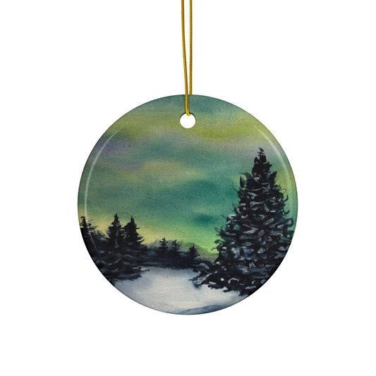 Winter Wonderland, Northern Lights, Ceramic Ornaments, Hand-painted Holiday Decor, Christmas Tree Ornaments, Unique Gift for Home, Set of 3
