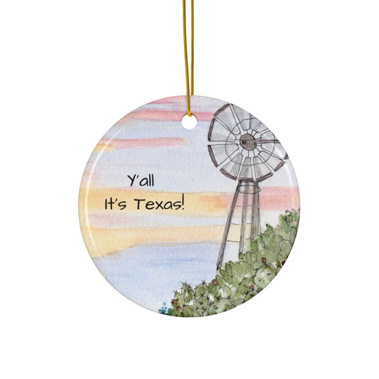 Texas-Themed Ceramic Ornaments, 2-Sided Print - Perfect for Holiday Decorating, Gifts, and Home Accents, Y'all It's Texas!
