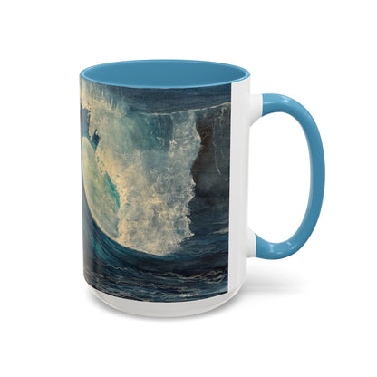 Mug, watercolor big blue wave dark blues and turquoise wavee. Ocean, sea lover gift. Beach theme coffee cup. Coastal home decor. Nautical