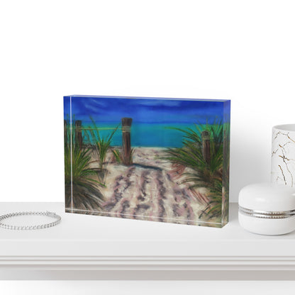 Photo Block, Pastel Sky Painting Original, Blue Skys Beach Water, Coastal Home Decor, Sunset Wall Art, Ocean Wall Hanging, Nautical Gift