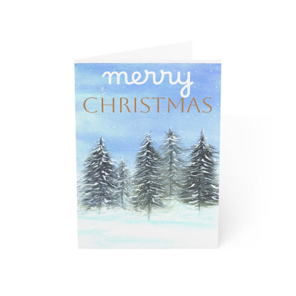 Merry Christmas Winter Trees Luxury Greeting Card, Winter Wonderland Christmas Card Pack, Original Art Christmas Cards, Blank Cards.
