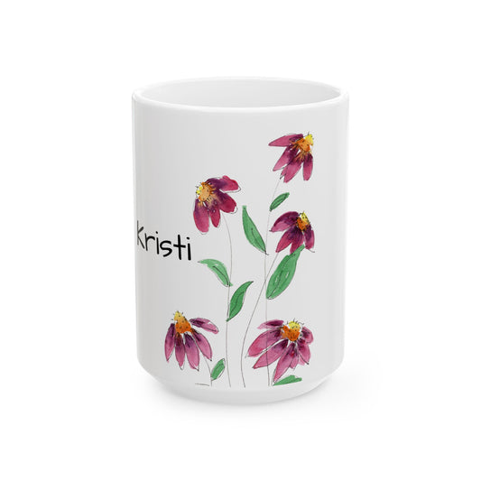 purple coneflower watercolor Ceramic Mug - Mom Coffee Cup, Gift for Friends, Summer Drinkware, Tea Lover's Mug, pink floral Kitchen Decor