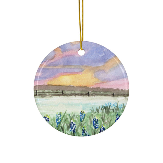 Texas Bluebonnets, Ceramic Ornaments, Floral Sunset Design, Perfect for Holidays, Gifts, and Home Decor, Seasonal Keepsake, Nature