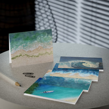 Greeting Cards, Seaside Beach Watercolor Original Designs, 5-Pack for Any Occasion, Blank Inside, Stationery Set, Note Cards, Handmade,