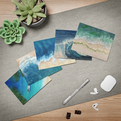 Greeting Cards, Seaside Beach Watercolor Original Designs, 5-Pack for Any Occasion, Blank Inside, Stationery Set, Note Cards, Handmade,