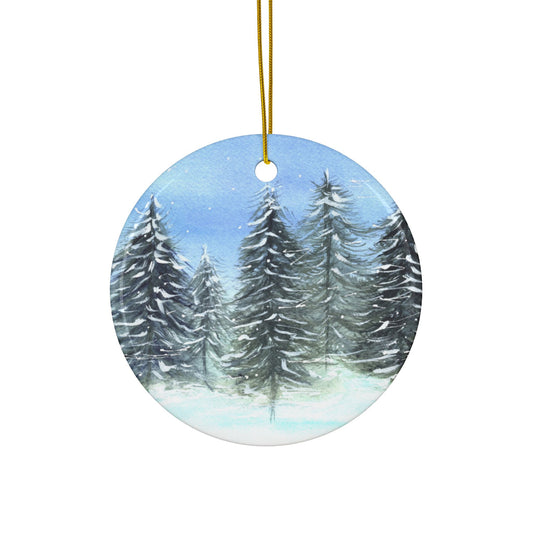 Winter Forest Ceramic Ornaments, 2-Sided Print, Holiday Decor, Christmas Tree Ornaments, Gift Tags, Home Decoration, Winter Wonderland