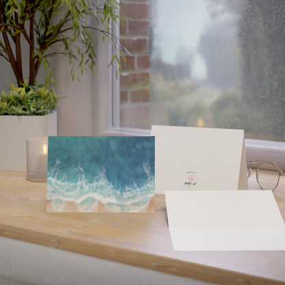 Shoreline Watercolor Painting Card, Luxury Art Greeting Card Set, Tropical Wave Watercolor Blank Cards, Just Because, Get Well Or Thank you
