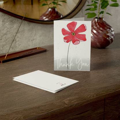 Poppy Flower Watercolor Art Card, Thank You, Blank Card Set, Original Water Color Painting Luxury Greeting Card Set, Note Card Set
