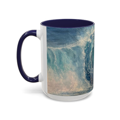 Mug, watercolor big blue wave dark blues and turquoise wavee. Ocean, sea lover gift. Beach theme coffee cup. Coastal home decor. Nautical