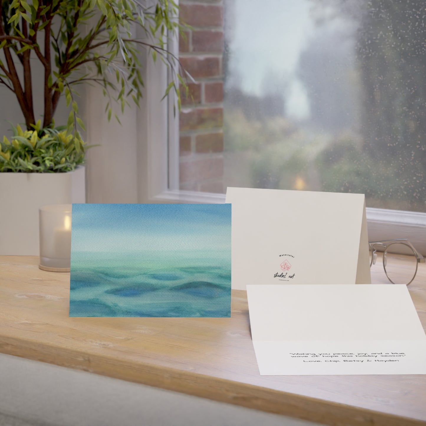 Peaceful Ocean Blank Cards, Watercolor, Painting Original Art Cards, Wave Art, Thank You, Get Well Note Cards, Customizable