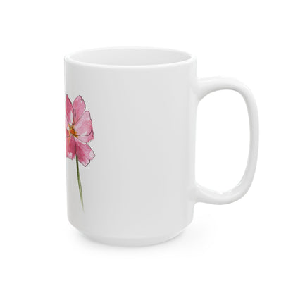 Floral Ceramic Mug - Mom Coffee Cup, Gift for Friends, Summer Drinkware, Tea Lover's Mug, pink floral Kitchen Decor
