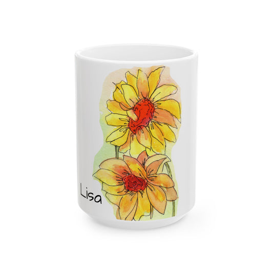 Sunflowers Ceramic Mug - Mom Coffee Cup, Gift for Friends, Summer Drinkware, Tea Lover's Mug, pink floral Kitchen Decor