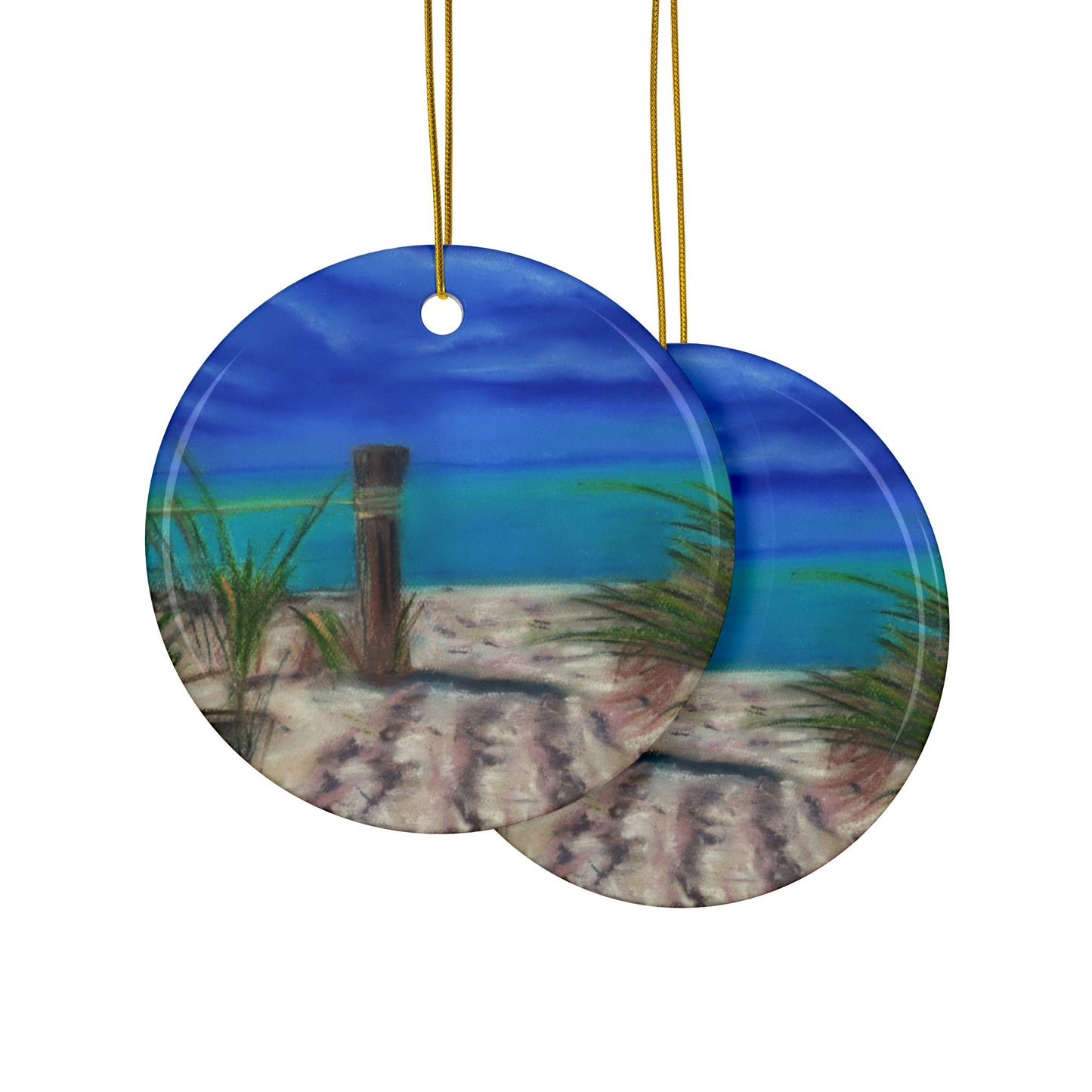 Peaceful Shoreline, Beach Scene Ceramic Ornaments, Perfect for Holiday Tree Decorating, Gifts, Home Decor, Summer Vibes, 2-Sided Print
