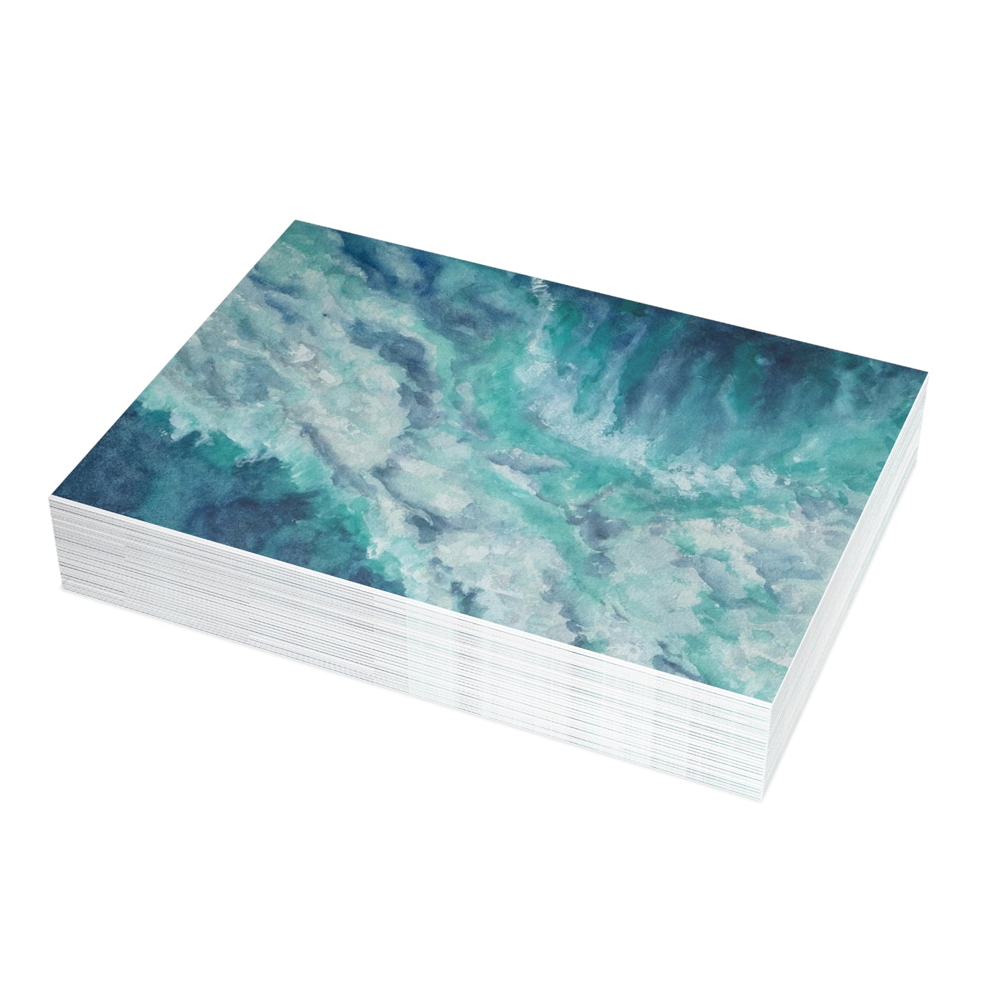Watercolor Ocean Card Blank Greeting Thank You Note Stationery Birthday Gift Beach Theme Coastal Art Turquoise Teal Wave Design Handpainted