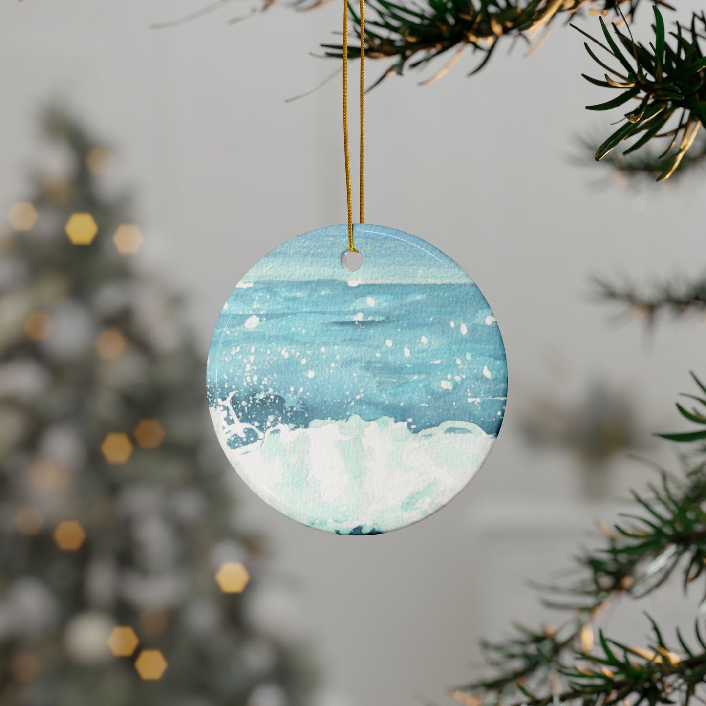 Crashing Waves Ceramic Ornaments, Two-sided Print for Home Décor, Christmas Tree Decorations, Gift for Beach Lovers, 1-10pcs