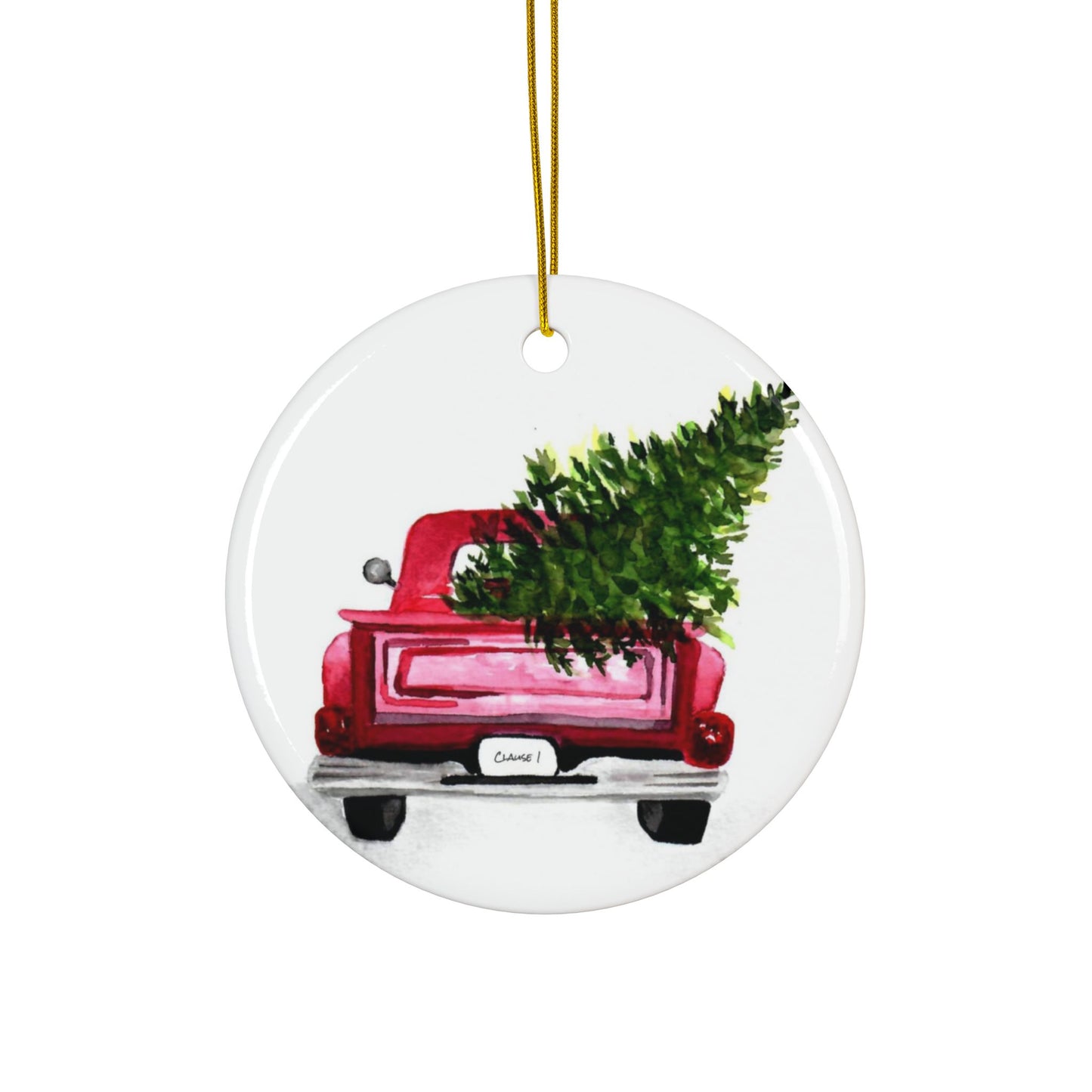 Christmas Tree and Clasic Red Truck, Ceramic Ornaments, Festive Decor for Holiday Gifts, Home Decoration, Tree Ornaments, 2-Sided Print