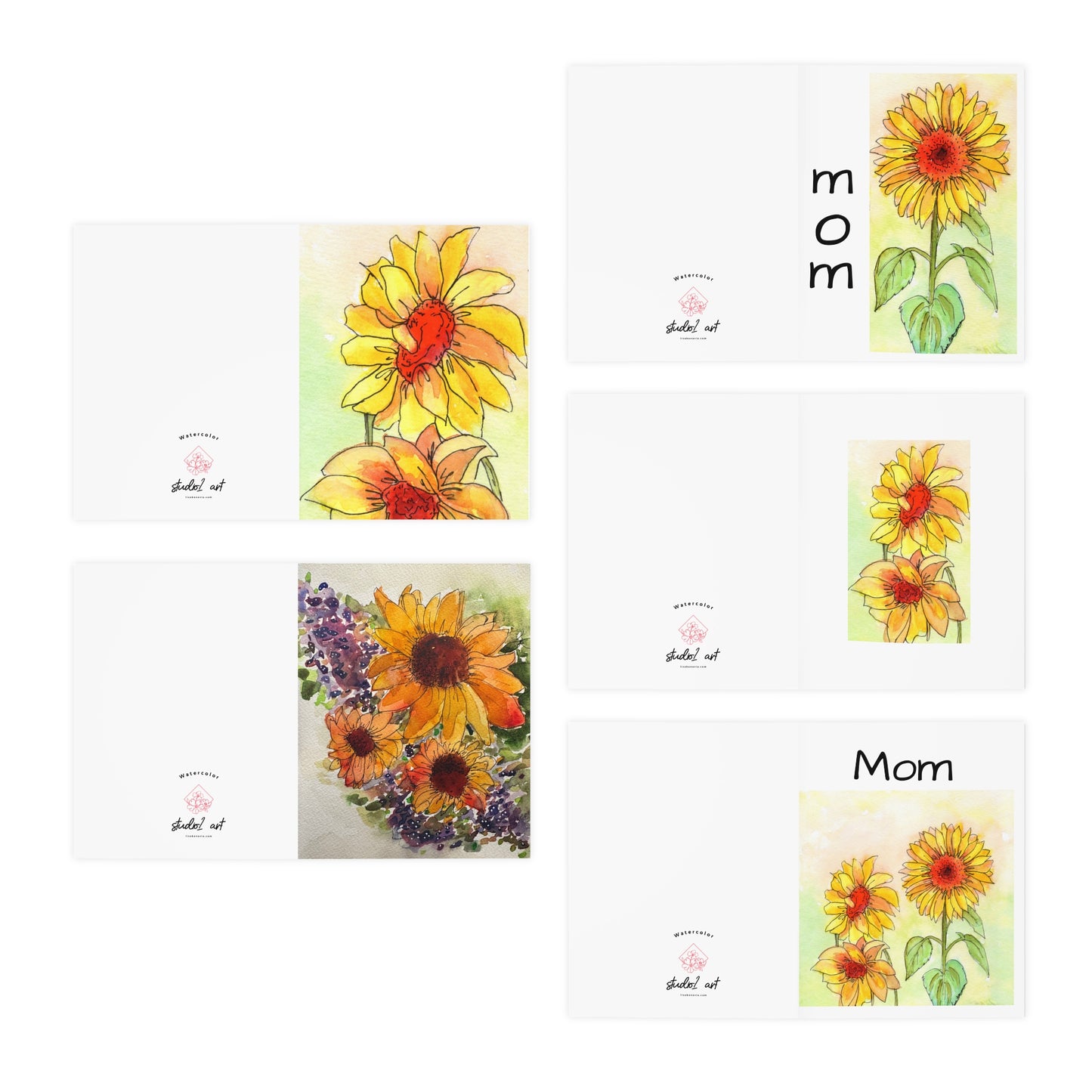 Hand Painted Sunflowers Greeting Cards 5-Pack | Bright Floral Cards for Mom