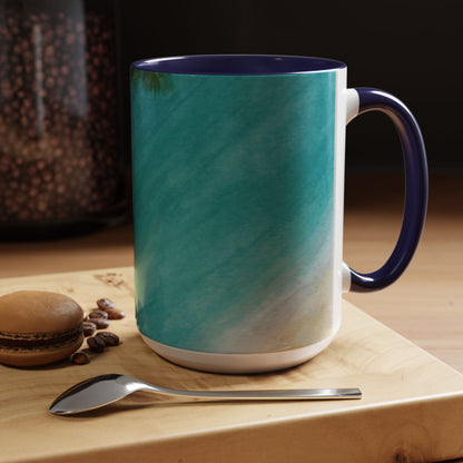 Coffee Mug, Cruisin Watercolor Speedboat Palms and Blue Waters Design, Nautical Tea Cup, Ceramic Tumbler, Boating Drinkware, Ocean Vacation
