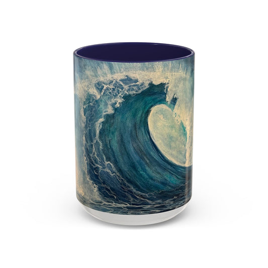 Mug, watercolor big blue wave dark blues and turquoise wavee. Ocean, sea lover gift. Beach theme coffee cup. Coastal home decor. Nautical