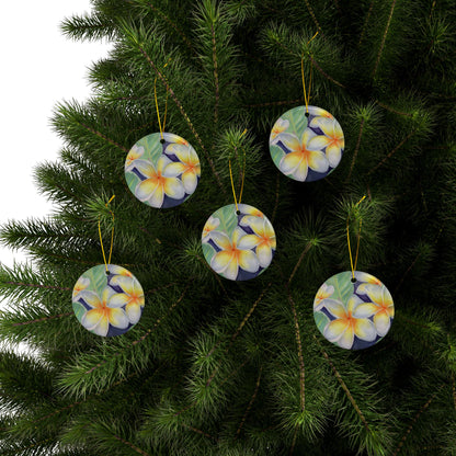 Plumeria, Floral Ceramic Ornaments, 2-Sided Print, Home Decor, Holiday Gift, Christmas Tree Decor, Indoor Plant Hanger, Seasonal Decor
