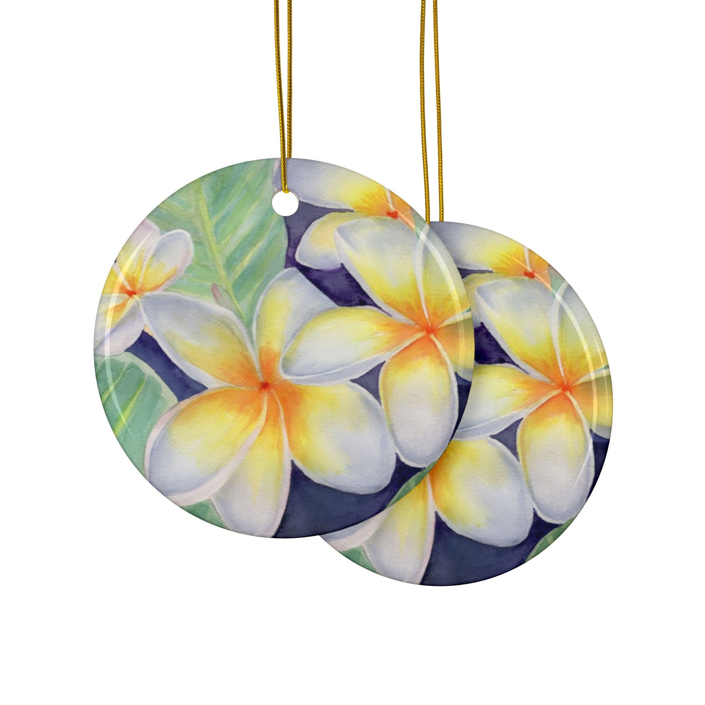 Plumeria, Floral Ceramic Ornaments, 2-Sided Print, Home Decor, Holiday Gift, Christmas Tree Decor, Indoor Plant Hanger, Seasonal Decor