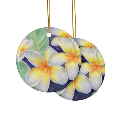 Plumeria, Floral Ceramic Ornaments, 2-Sided Print, Home Decor, Holiday Gift, Christmas Tree Decor, Indoor Plant Hanger, Seasonal Decor