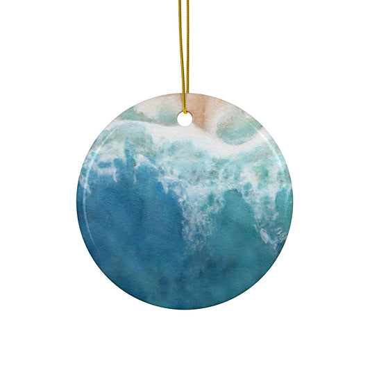 Ocean Watercolor Ceramic Ornaments- 2-Sided Print, Perfect for Holidays, Home Decor, Beach Lovers, Gifts, and Celebrations, 1pc, 3pcs, 5pcs,