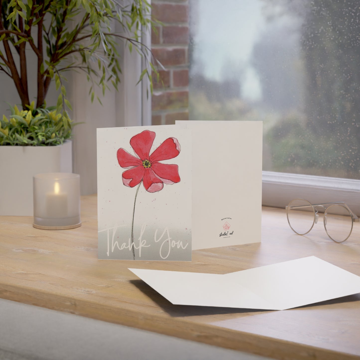 Poppy Flower Watercolor Art Card, Thank You, Blank Card Set, Original Water Color Painting Luxury Greeting Card Set, Note Card Set