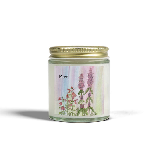 Scented Candles, Watercolor Red Salvia and Wild Flowers Design, Coconut Apricot Wax Candle, Floral Decor, Home Fragrance, Aromatherapy Gift,