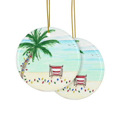 Tropical Beach Ceramic Ornaments, 2-Sided Print, Perfect for Christmas Decor, Gifts, Summer Vibes, Holiday Tree Decoration, Set Options