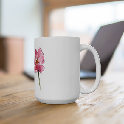 Floral Ceramic Mug - Mom Coffee Cup, Gift for Friends, Summer Drinkware, Tea Lover's Mug, pink floral Kitchen Decor