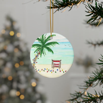 Tropical Beach Ceramic Ornaments, 2-Sided Print, Perfect for Christmas Decor, Gifts, Summer Vibes, Holiday Tree Decoration, Set Options