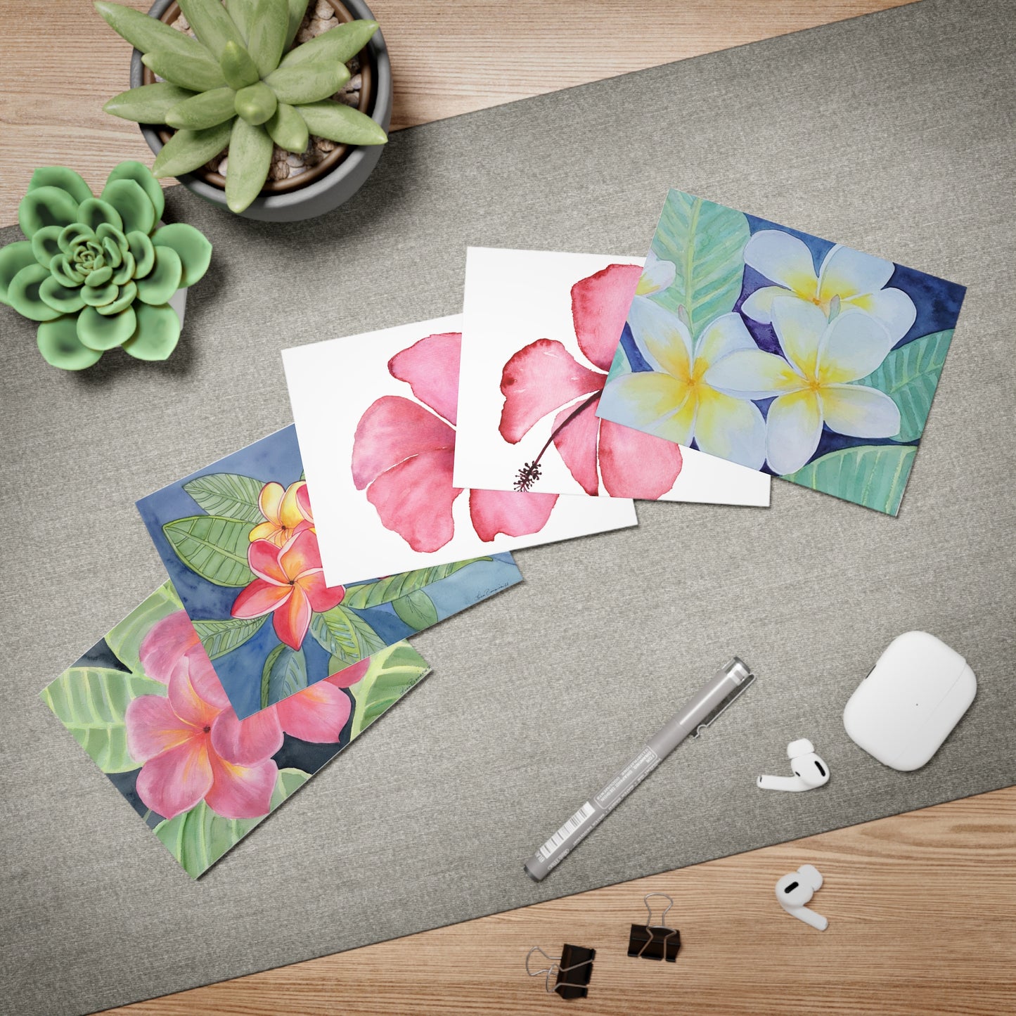 Greeting Cards Set, Tropical Watercolor Fragipani, plumeria Hibiscus Designs, Blank Note Cards, Stationery, Gift Cards, Thank You Cards