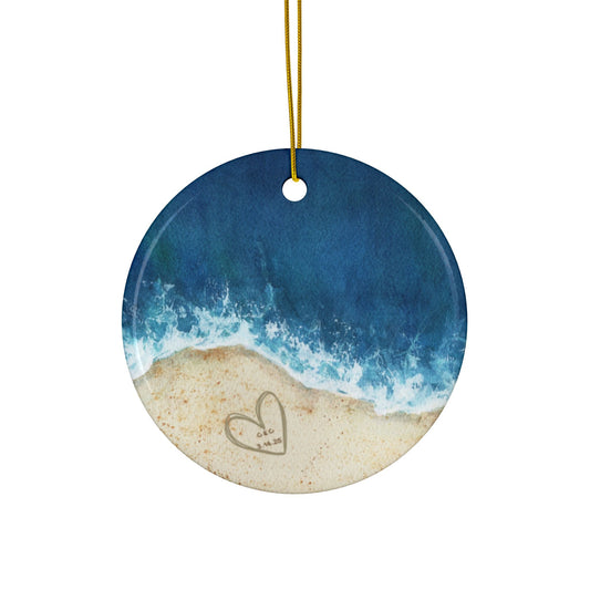 Customized Coastal Ceramic Ornaments -Deep Blue 2, Beach Wave Decor,Wedding Favors, Home Decor, Gift Tags, Tree Ornaments