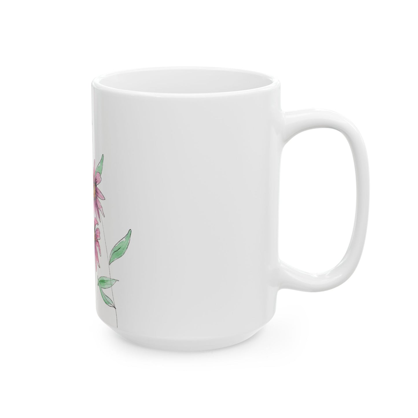 Pink Wildflowers Ceramic Mug - Mom Coffee Cup, Gift for Friends, Gardeners, Summer Drinkware, Tea Lover's Mug, pink floral Kitchen Decor