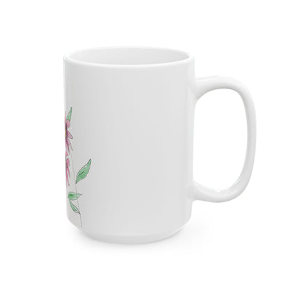 Pink Wildflowers Ceramic Mug - Mom Coffee Cup, Gift for Friends, Gardeners, Summer Drinkware, Tea Lover's Mug, pink floral Kitchen Decor