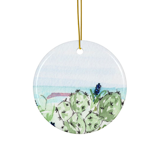 Texas Skys and Cactus Ceramic Ornaments - 2-Sided Print, Ideal for Home Decor, Christmas Tree, Gift Tags, Holiday Celebrations, 1-10 Pieces
